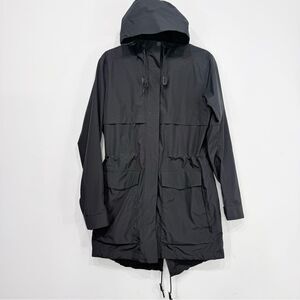 REI Cooperative Black Hooded Cinch Waist Zip Up Lightweight Windbreaker Jacket